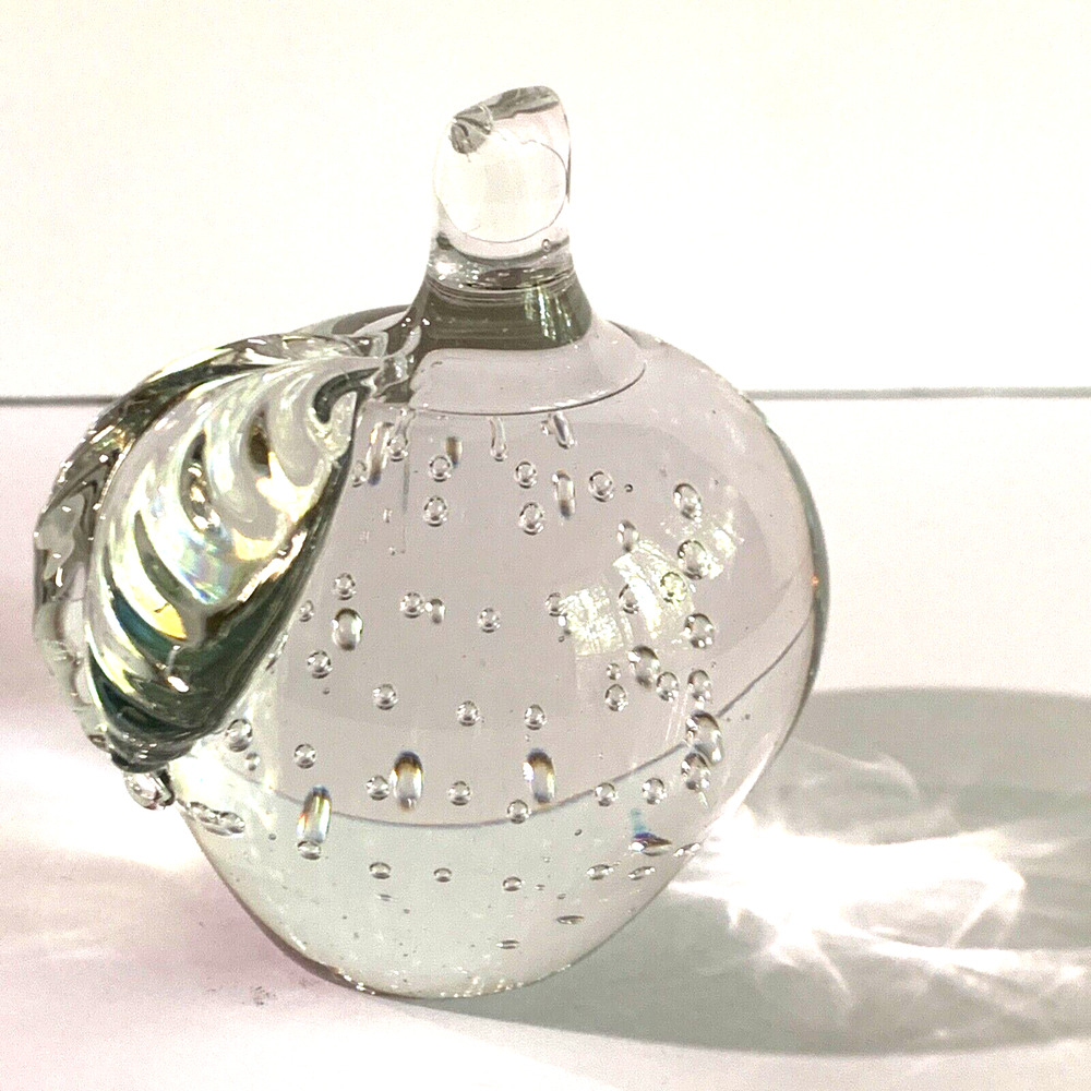 Hand-blown glass Paperweight, apple with leaf , Glass Apple Decor